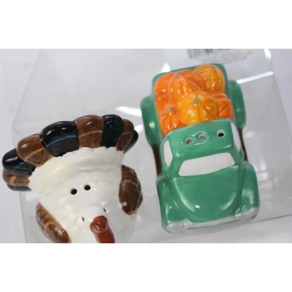 Celebrate it! Thanksgiving Salt & Pepper Shaker Set - Turkey, Green Truck w/ Pum